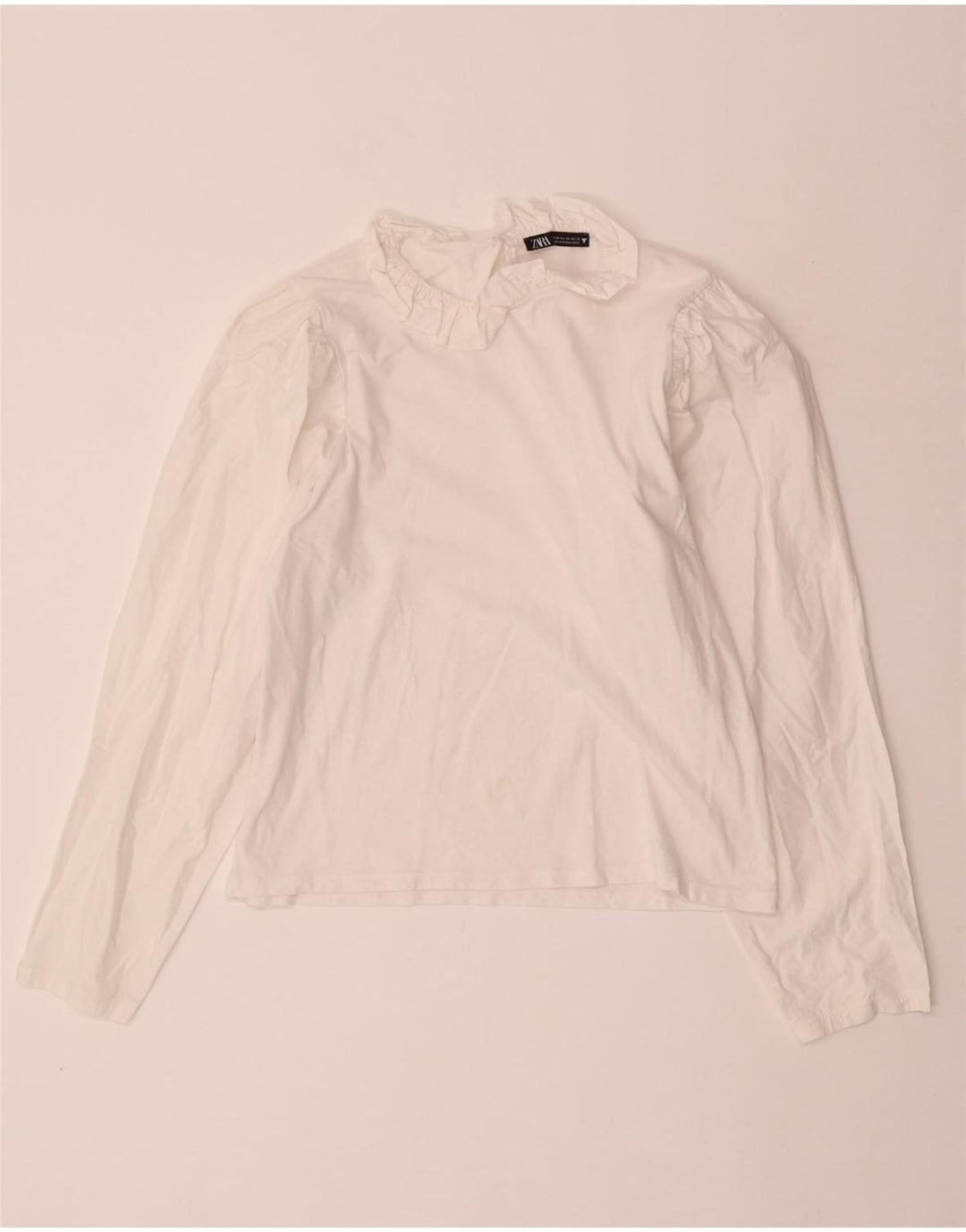 ZARA Damen Crop Langarm-Blusenoberteil UK 12 Medium Off White