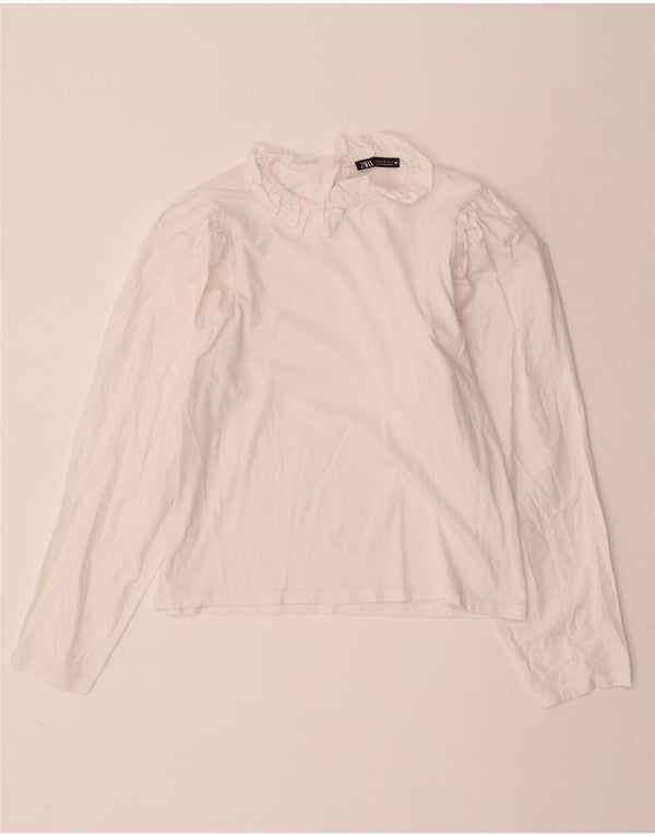 ZARA Damen Crop Langarm-Blusenoberteil UK 12 Medium Off White