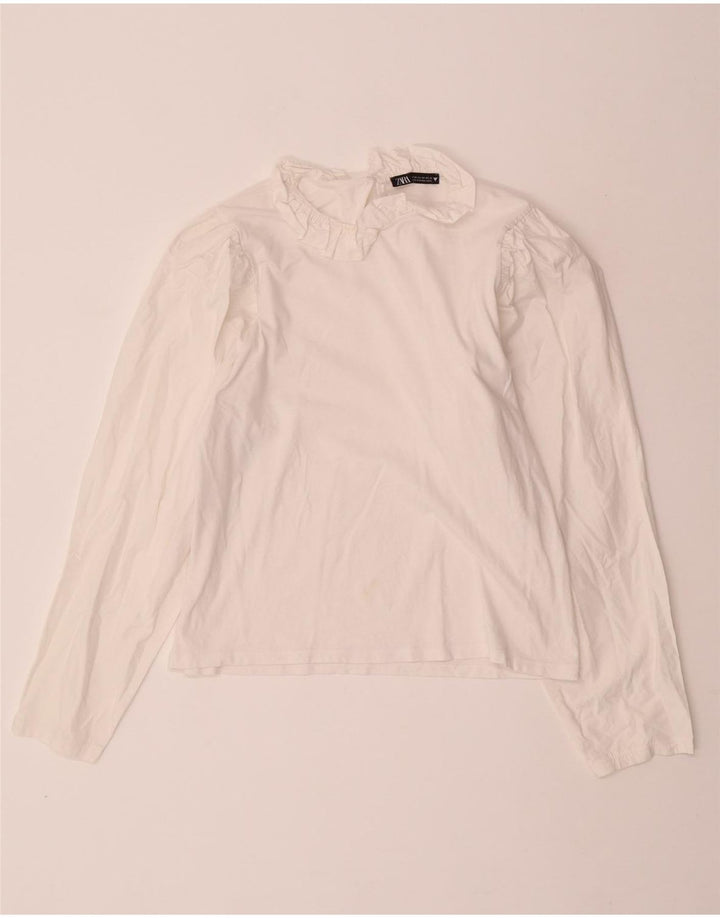 ZARA Damen Crop Langarm-Blusenoberteil UK 12 Medium Off White