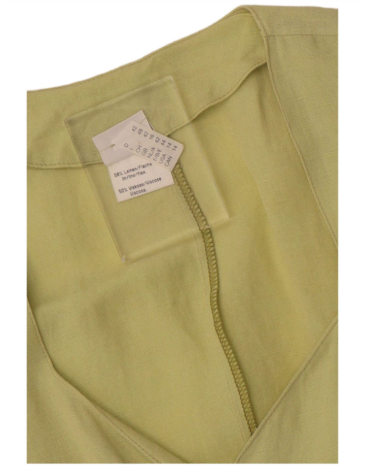 VINTAGE Damen Kurzarm-Hemdbluse UK 16 Großes grünes Leinen
