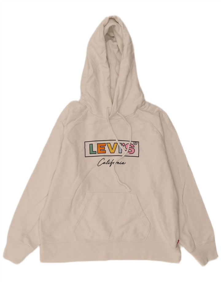 LEVI'S Damen-Pullover mit übergroßem grafischem Kapuzenpullover, UK 14, mittelweiße Baumwolle