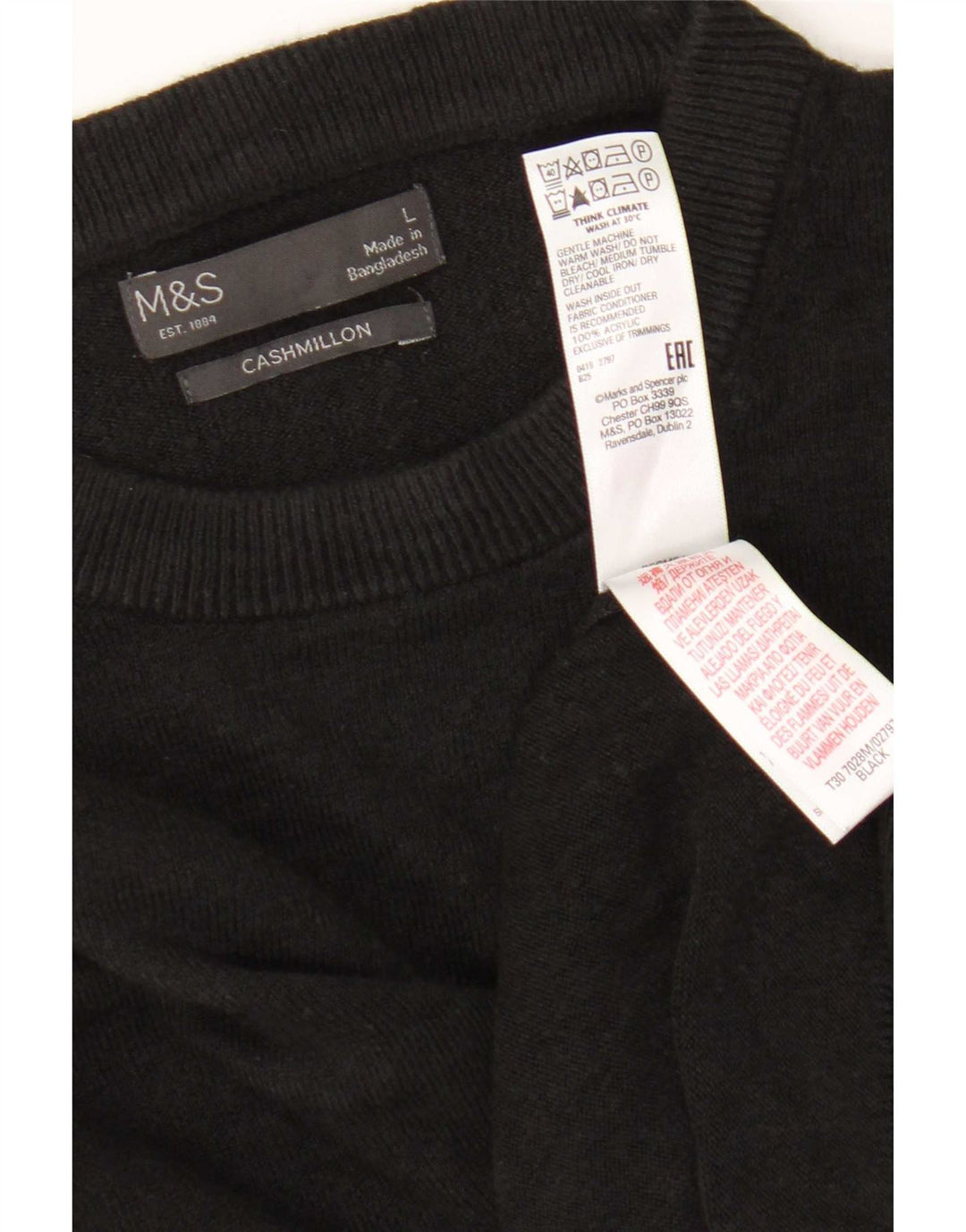 Marks & Spencer Herren-Pullover mit Rundhalsausschnitt, groß, aus schwarzem Acryl