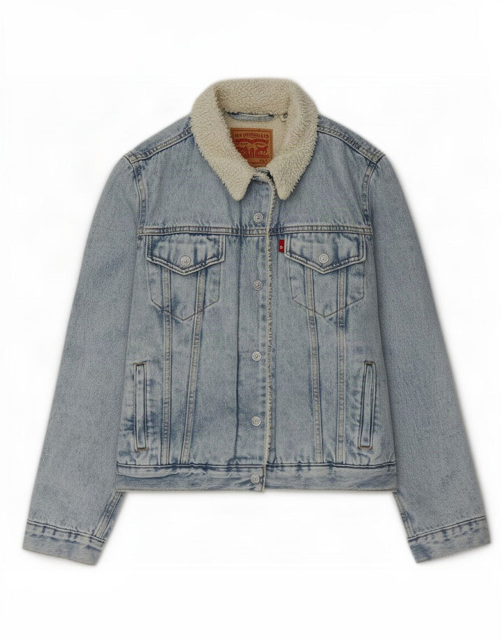Levi's Damen Denim Sherpa Jacke UK 16 Large Blau Polyester