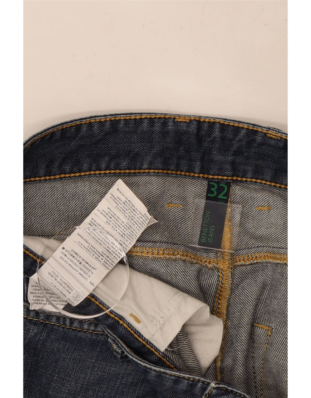 BENETTON Damen Straight Jeans W32 L30 Marineblaue Baumwolle