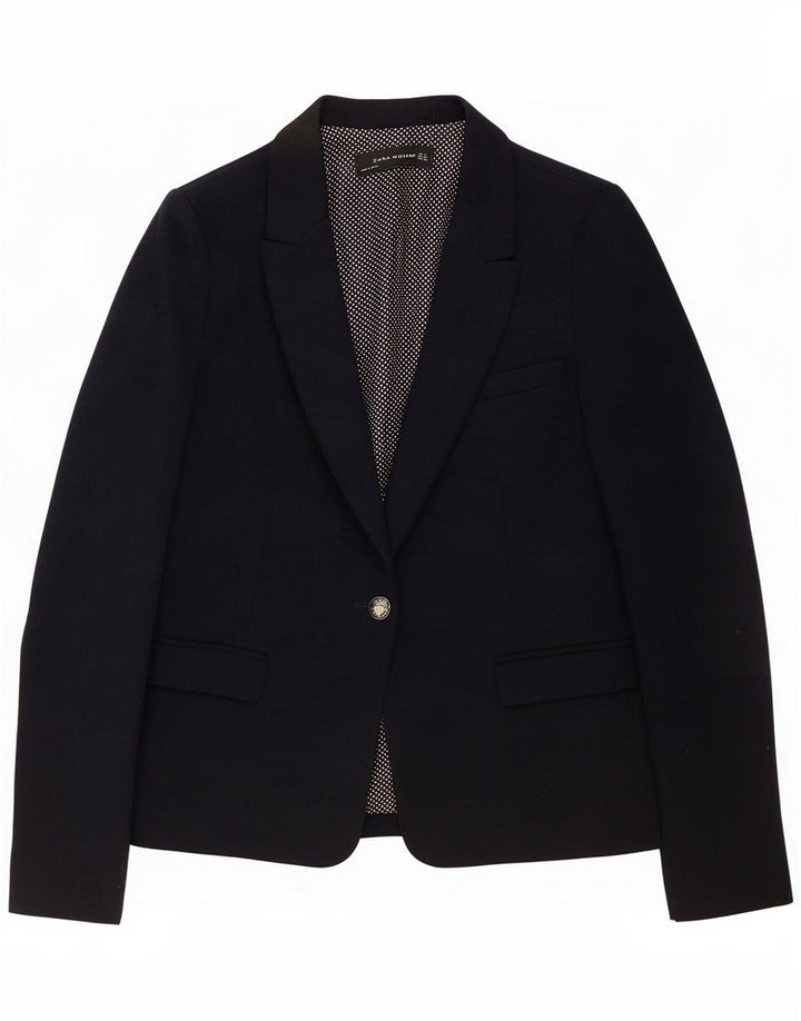 Zara Damen 1-Knopf-Blazerjacke UK 14 Mittelmarineblaues Polyester