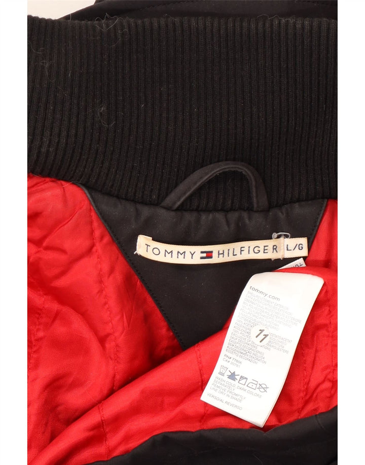 TOMMY HILFIGER Damen Windjacke Mantel UK 16 Large Schwarz Polyester