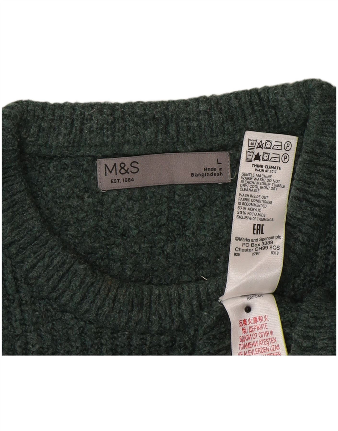 Marks & Spencer Herren-Pullover mit Rundhalsausschnitt, Größe L, grünes Acryl