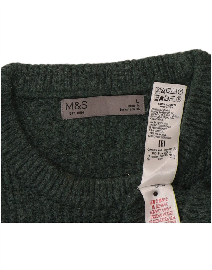 Marks & Spencer Herren-Pullover mit Rundhalsausschnitt, Größe L, grünes Acryl