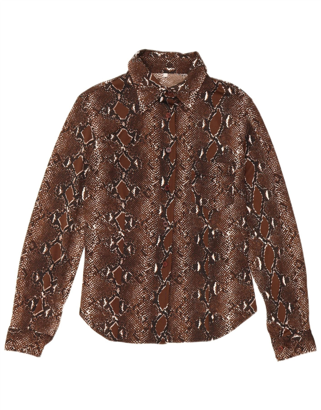 Vintage Damen Hemdbluse UK 12 Mittelbraunes Polyester mit Animal-Print