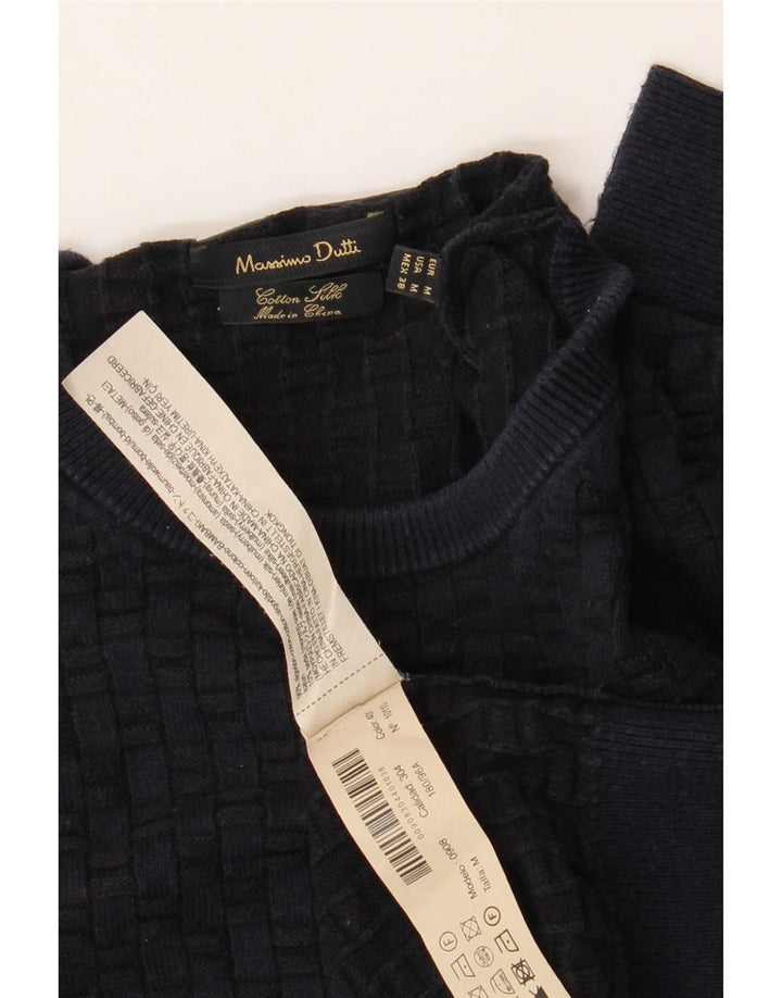 Massimo Dutti Herren-Pullover mit Rundhalsausschnitt, mittelmarineblaue Baumwolle