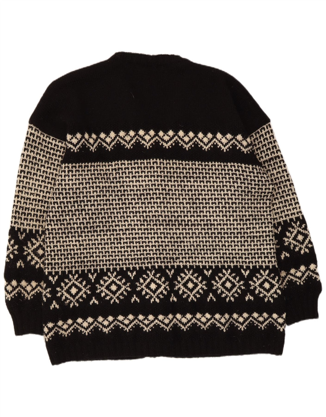 Vintage Herren Cardigan Pullover XL Schwarz Fair Isle