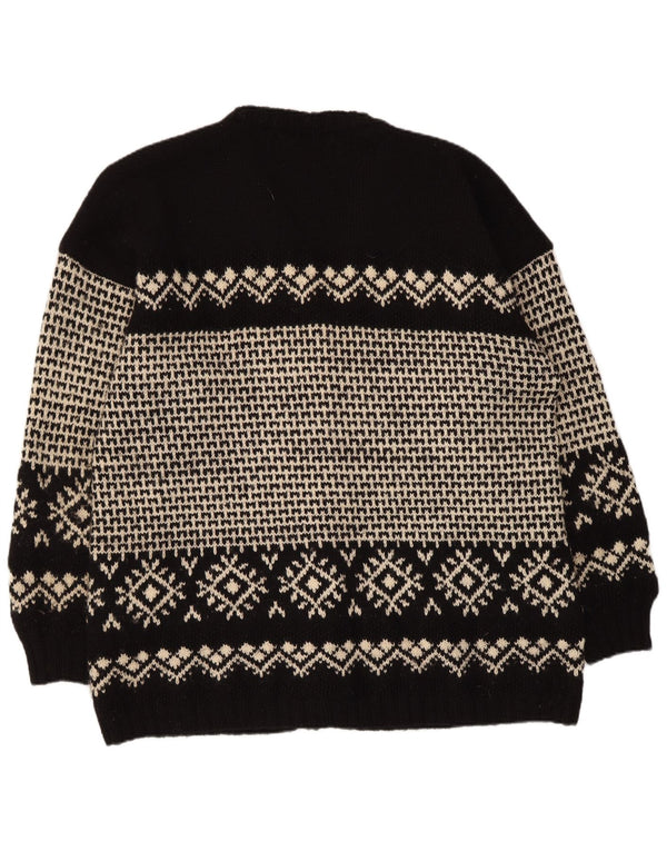Vintage Herren Cardigan Pullover XL Schwarz Fair Isle