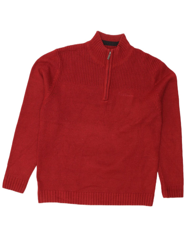 Pierre Cardin Mens Zip Neck Jumper Sweater XL Red Acrylic
