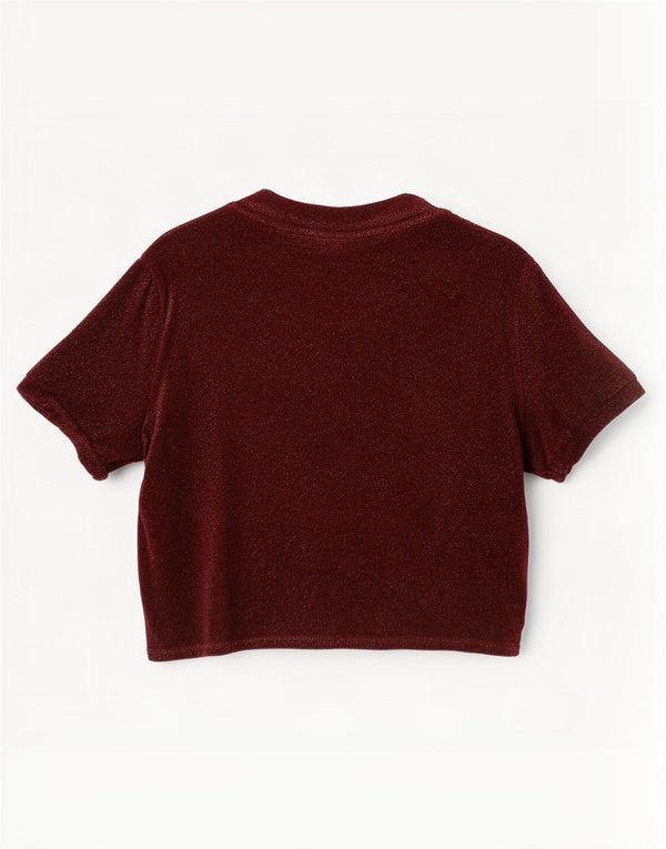 Topshop Womens Crop Blouse Top UK 8 Small Maroon Flecked Viscose