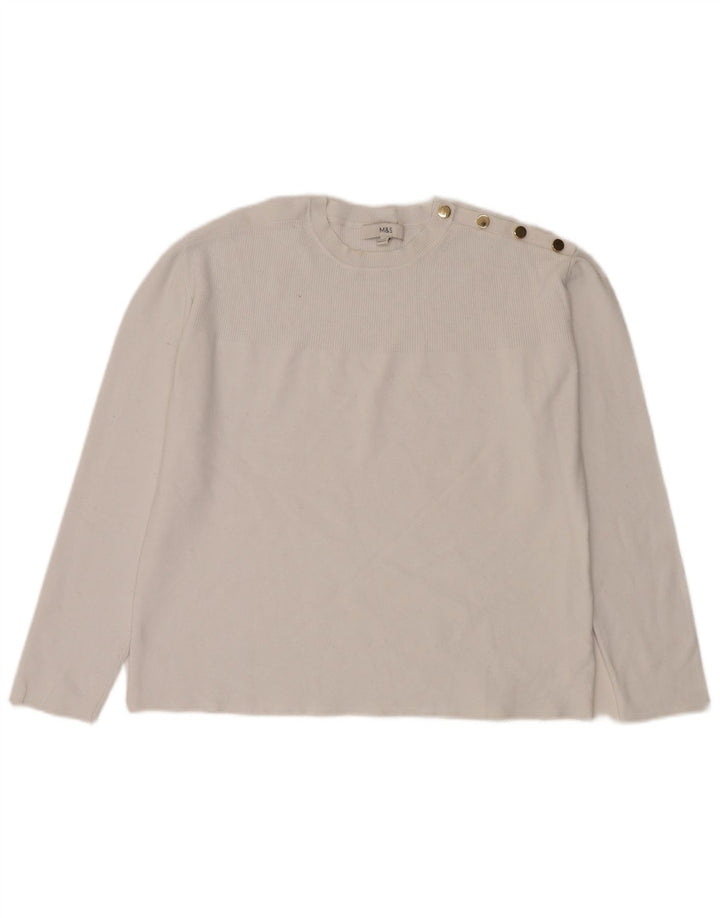 Marks & Spencer Damen-Pullover mit Rundhalsausschnitt, UK 14, mittelweiße Viskose