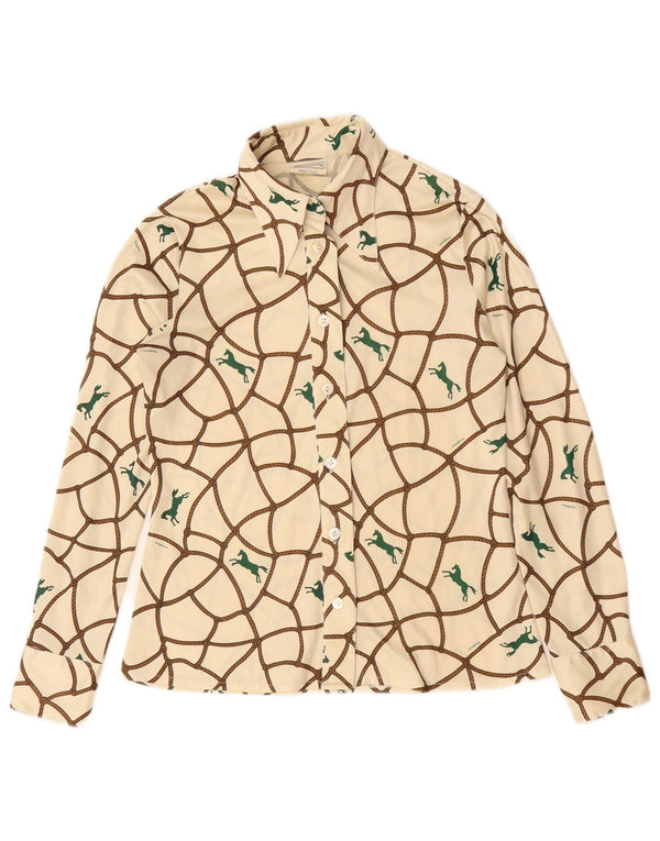 Vintage Damen Hemdbluse UK 12 Medium Off White Animal Print