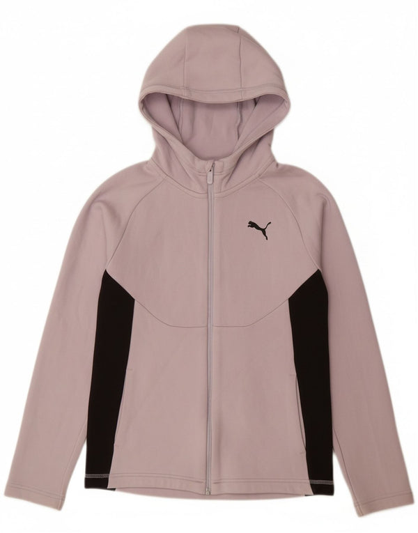 PUMA Mädchen-Kapuzenpullover mit Reißverschluss, 13–14 Jahre, lila, Colourblock-Baumwolle