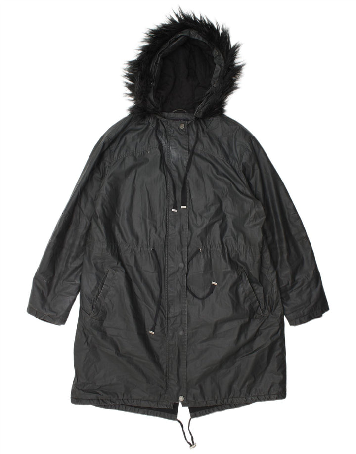 Marks & Spencer Damen Parka mit Kapuze, gewachst, Gr. 14, Grau