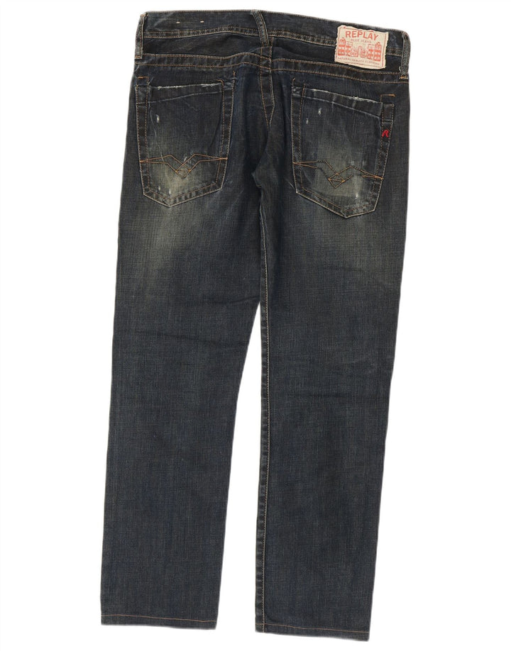 Replay Damen Straight Jeans W32 L29 Marineblau Baumwolle