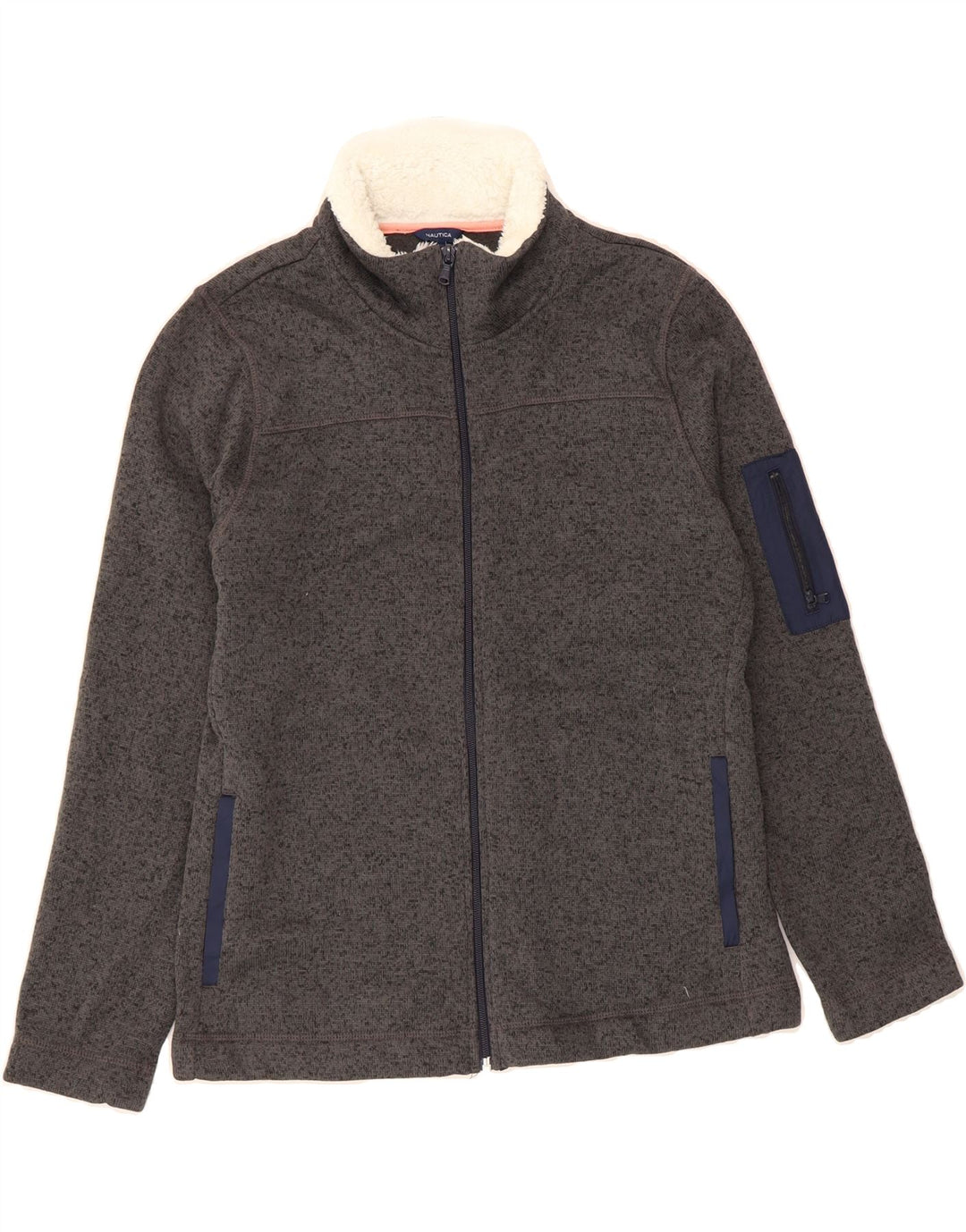NAUTICA Womens Tracksuit Top Jacket UK 16 Large Grey Flecked Polyester Vintage Nautica and Second-Hand Nautica from Messina Hembry 