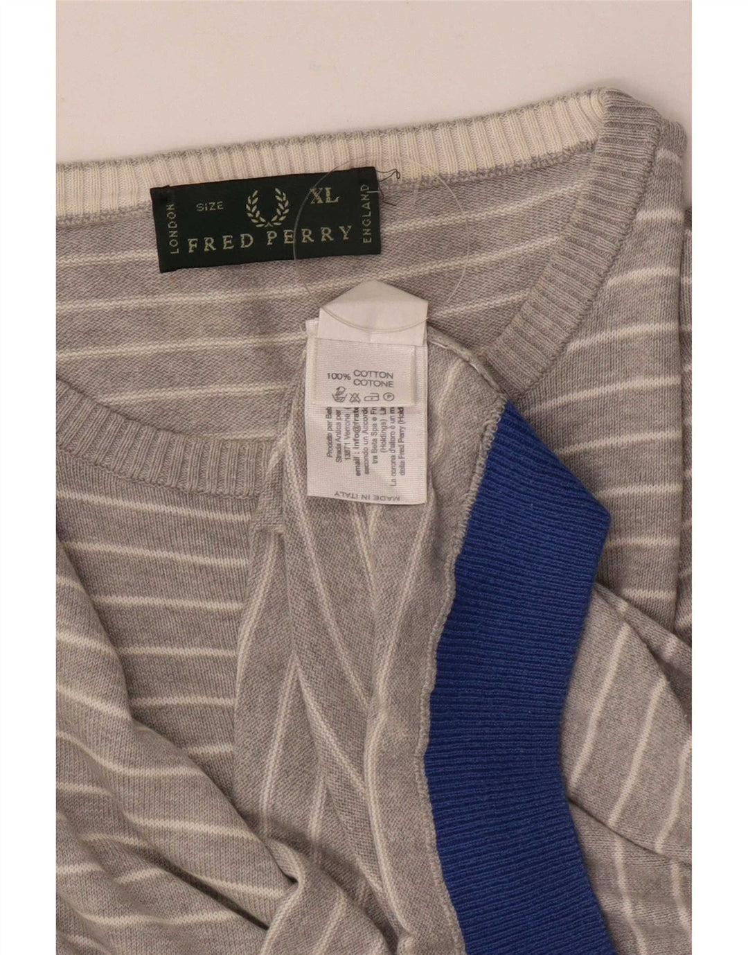 Fred Perry Herren-Pullover mit Rundhalsausschnitt, XL, grau gestreift, Baumwolle