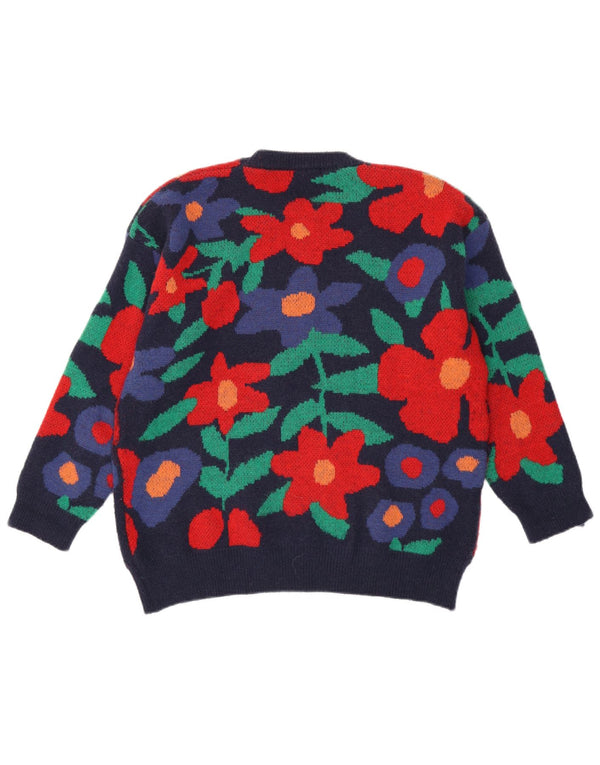 Azara Paris Damen-Pullover mit Rundhalsausschnitt, Gr. 42, Größe L, Marineblau mit Blumenmuster