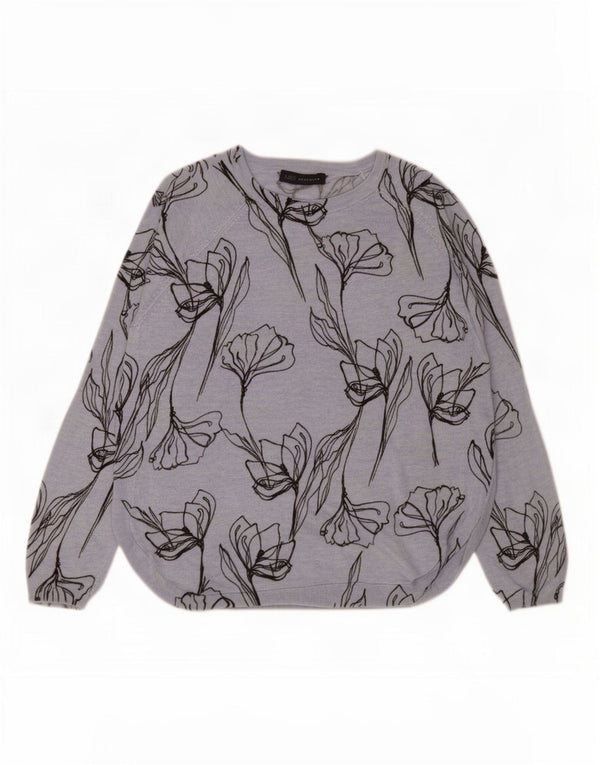 Marks & Spencer Damen-Pullover mit U-Boot-Ausschnitt, Gr. 14, Mittelblau mit Blumenmuster