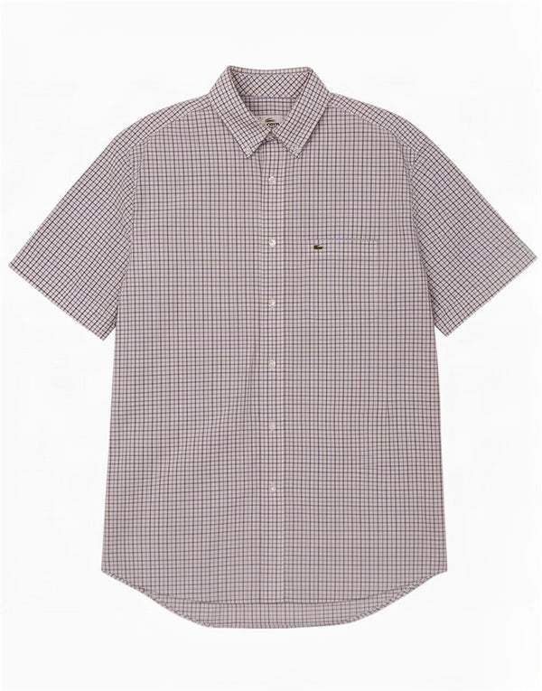 Lacoste Herren Kurzarmhemd mit normaler Passform, Größe 43, großes blaues Gingham