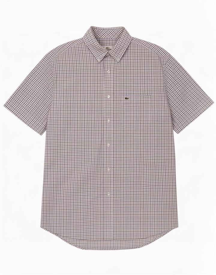 Lacoste Herren Kurzarmhemd mit normaler Passform, Größe 43, großes blaues Gingham