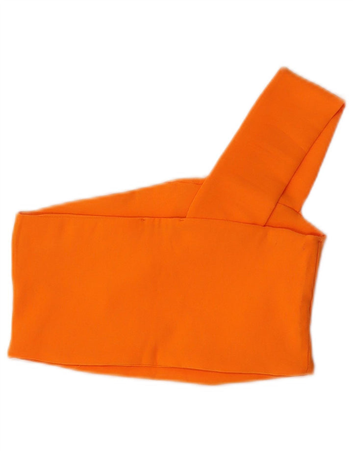 Zara Damen Crop One Shoulder Top UK 12 Mittelorange Polyester