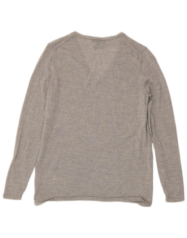Tommy Hilfiger Damen-Pullover mit V-Ausschnitt, Gr. 14, große graue Wolle