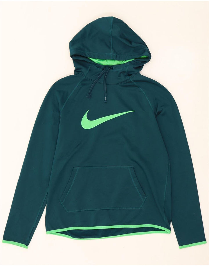 NIKE Womens Dri Fit Graphic Hoodie Pullover UK 14 Mittelgrünes Polyester