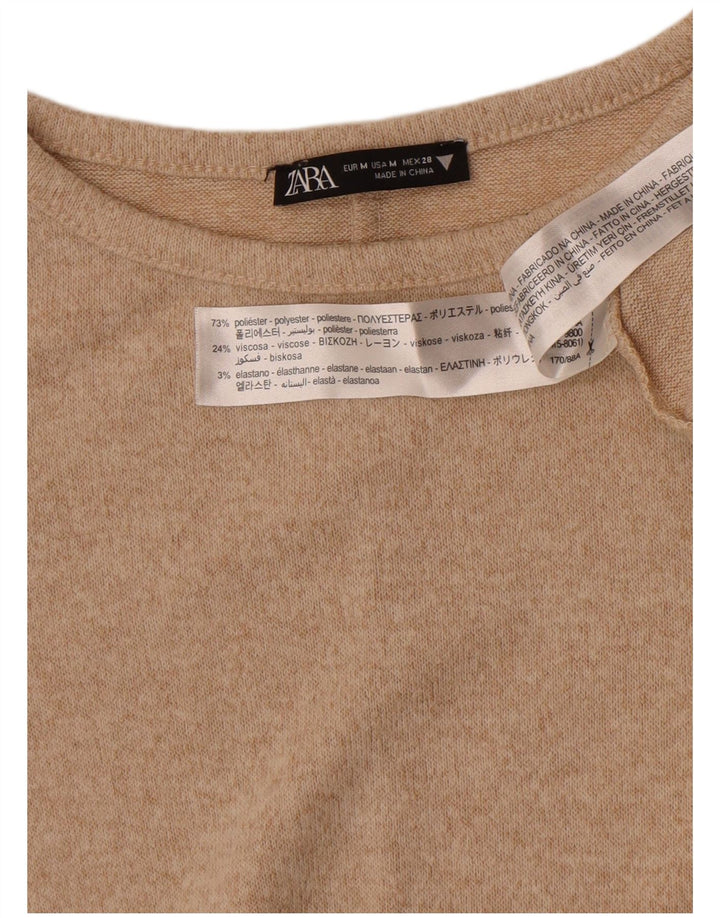 Langärmliges A-Linien-Kleid von Zara für Damen, UK 12, mittelbeigefarbenes geflecktes Polyester