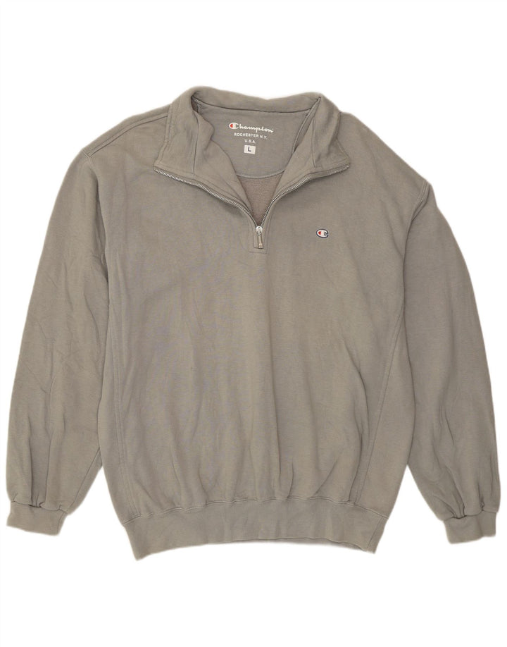 Champion Herren-Sweatshirt mit Reißverschluss am Hals, Größe L, Grau