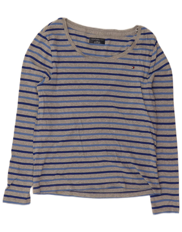Tommy Hilfiger Damen Top Langarm UK 14 Große grau gestreifte Baumwolle