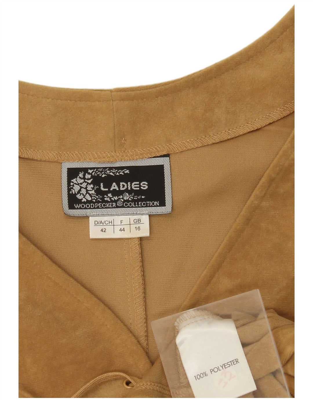 WOODPECKER Damen Veloursweste UK 16 Large Beige Polyester