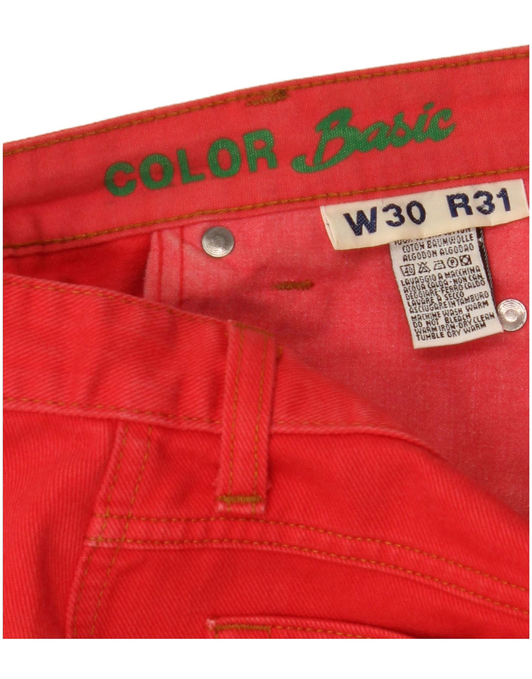 BENETTON Womens Slim Jeans W30 L27 Red Cotton