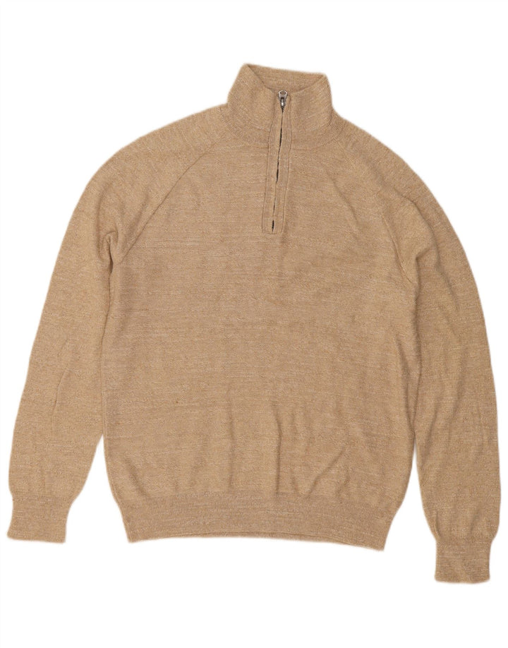 J. Crew Herren-Pullover mit Reißverschluss am Hals, Größe S, beige, Baumwolle