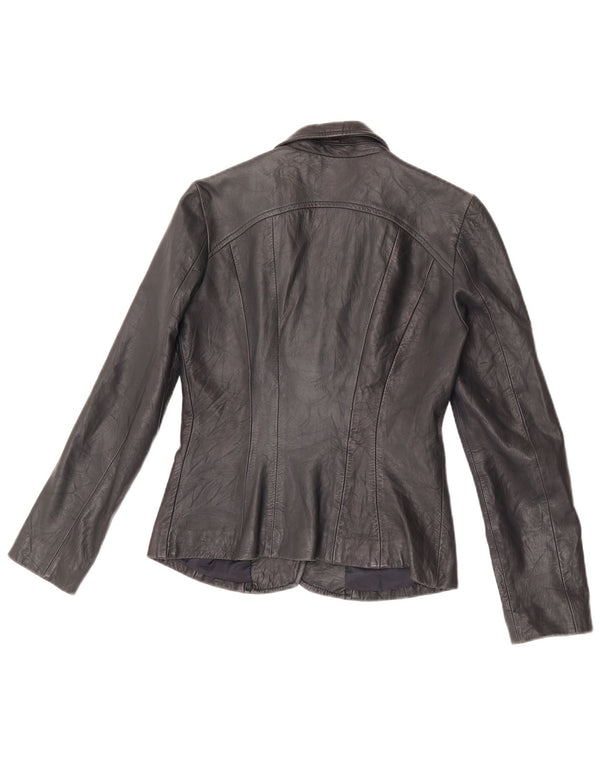 Vintage Damen 2-Knopf-Leder-Blazer-Jacke IT 44 Mittelschwarzes Leder