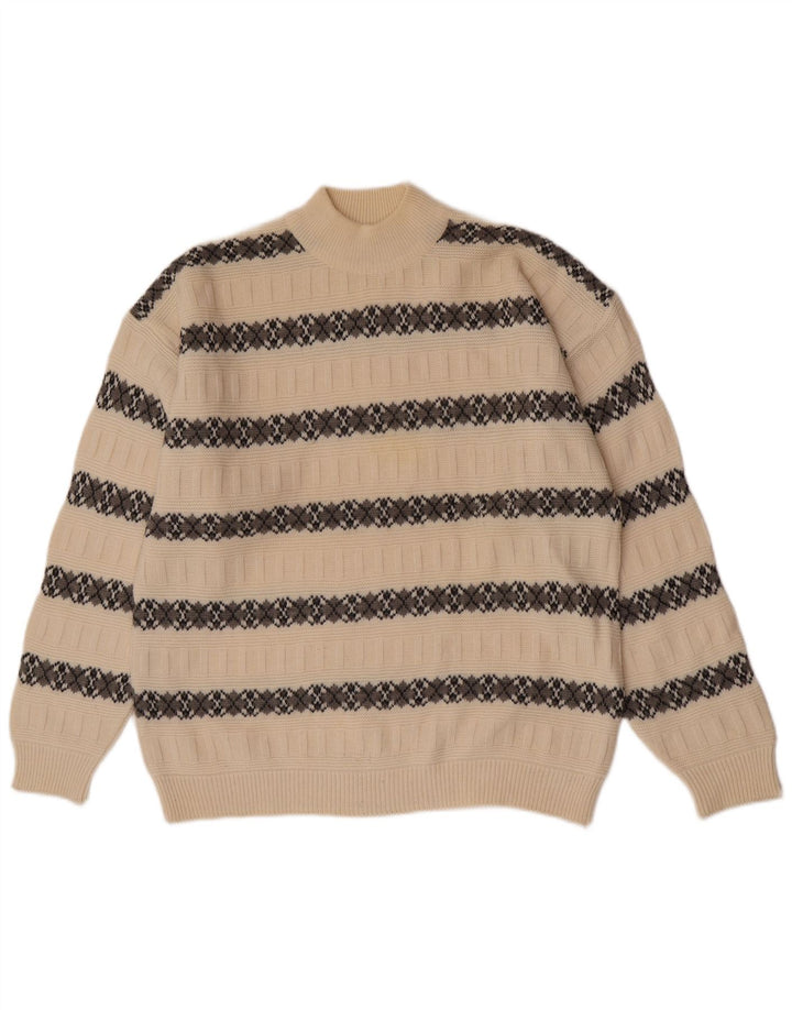 Suspense Herren-Pullover mit Rollkragen, IT 52, große, cremefarbene, gestreifte Wolle