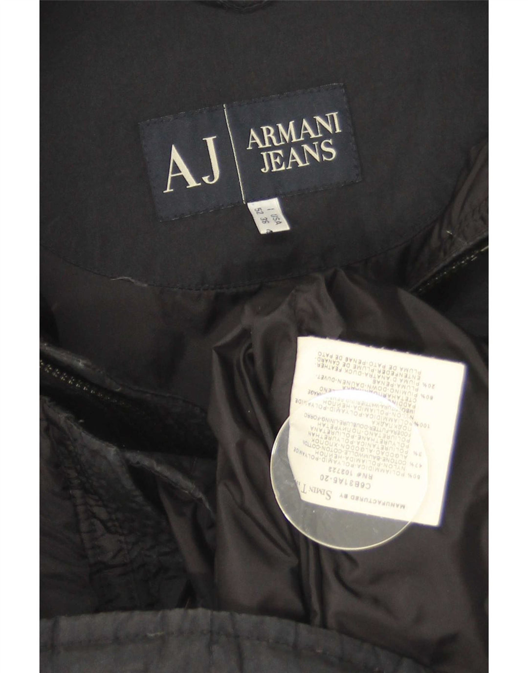 Armani Jeans Herren Wattierte Jacke UK 42 XL Schwarz Polyamid