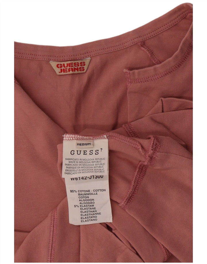 GUESS Damen Crop Top Langarm UK 12 Mittelrosa Baumwolle