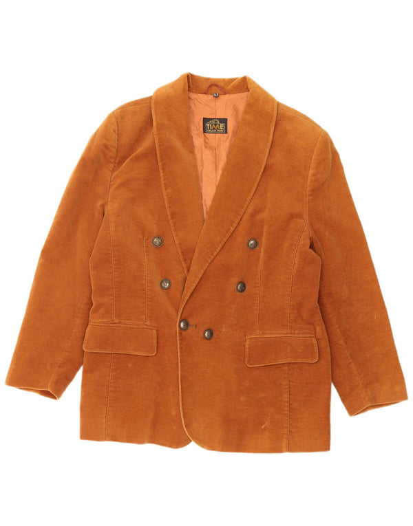 VINTAGE Damen Zweireiher Blazer Jacke UK 16 Große braune Baumwolle