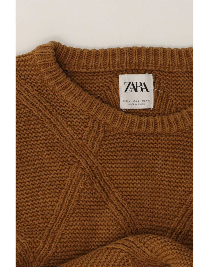 Zara Herren-Pullover mit U-Boot-Ausschnitt, Größe L, Braun