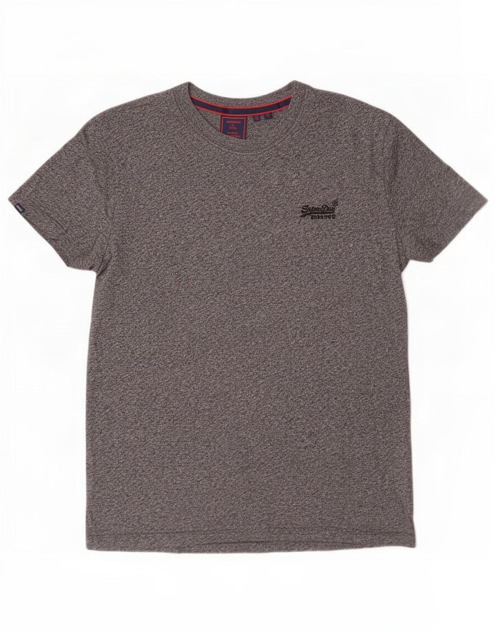 Superdry Herren T-Shirt-Oberteil aus mittelgrau gefleckter Baumwolle