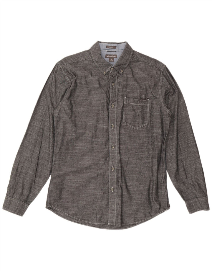 EDDIE BAUER Herren-Hemd mit klassischer Passform, mittelgraue Baumwolle