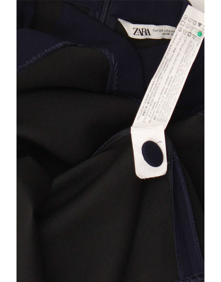 Zara Damen Langarm-Blusenoberteil UK 6 XS Marineblau Polyester