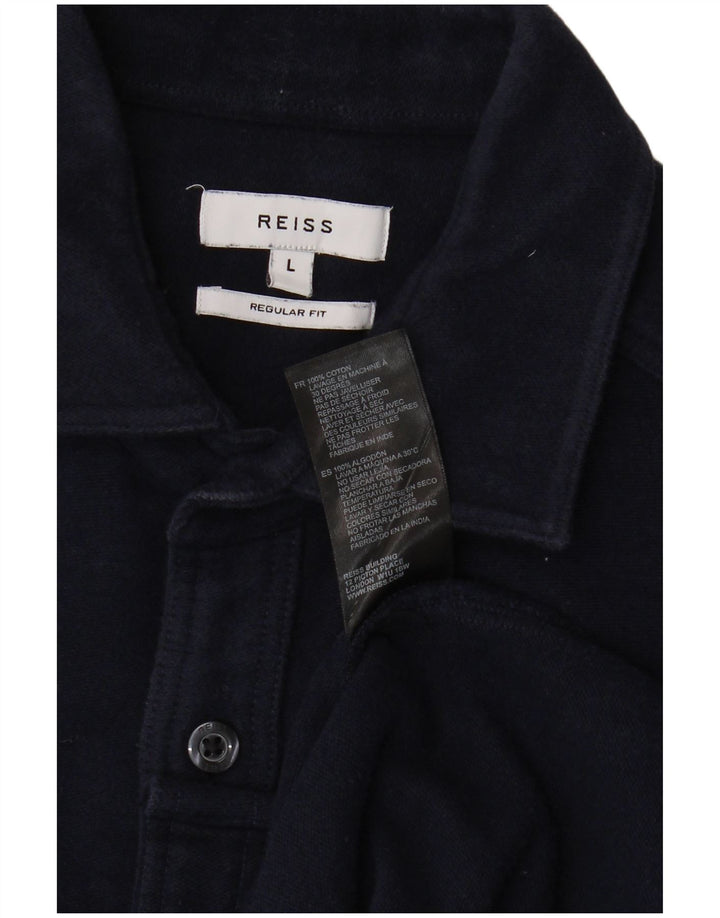 Reiss Herren-Hemd mit normaler Passform, groß, marineblau, Baumwolle