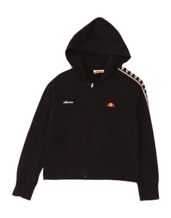 Ellesse Womens Graphic Zip Hoodie Pullover UK 14 Mittelschwarze Baumwolle
