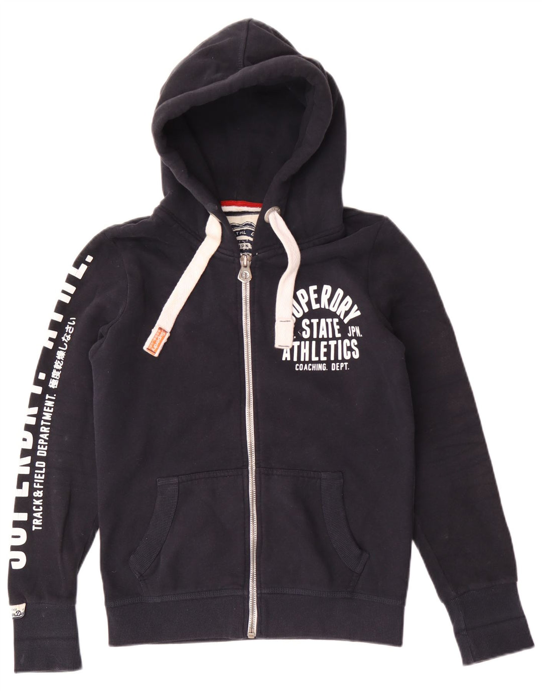 Superdry Herren-Kapuzenpullover mit grafischem Reißverschluss, mittelmarineblaue Baumwolle